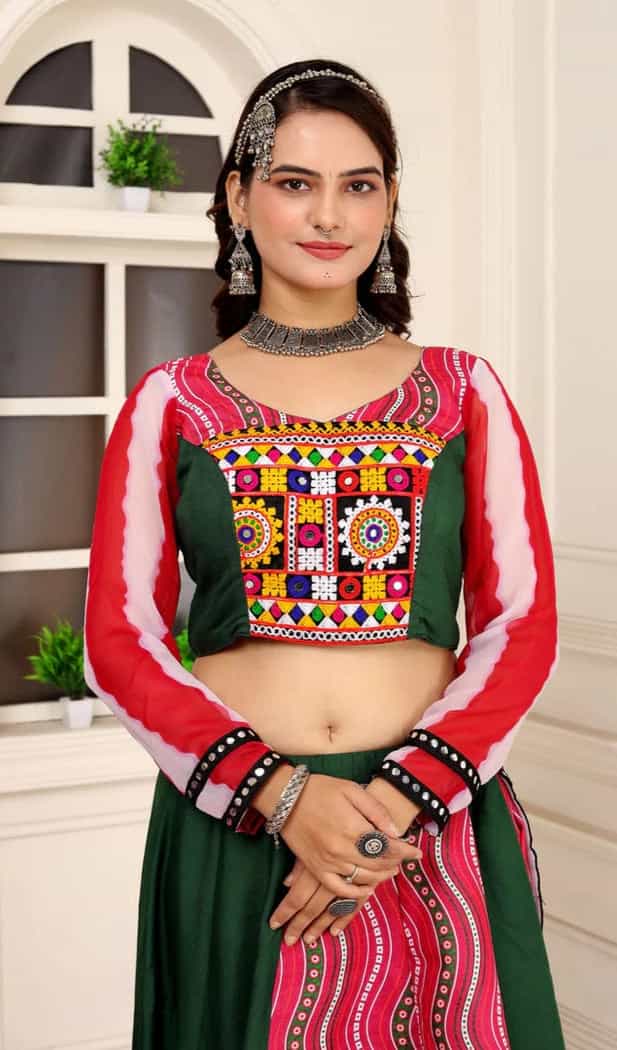 semi-stitched lehenga set with digital pink bandhani print and georgette dupatta