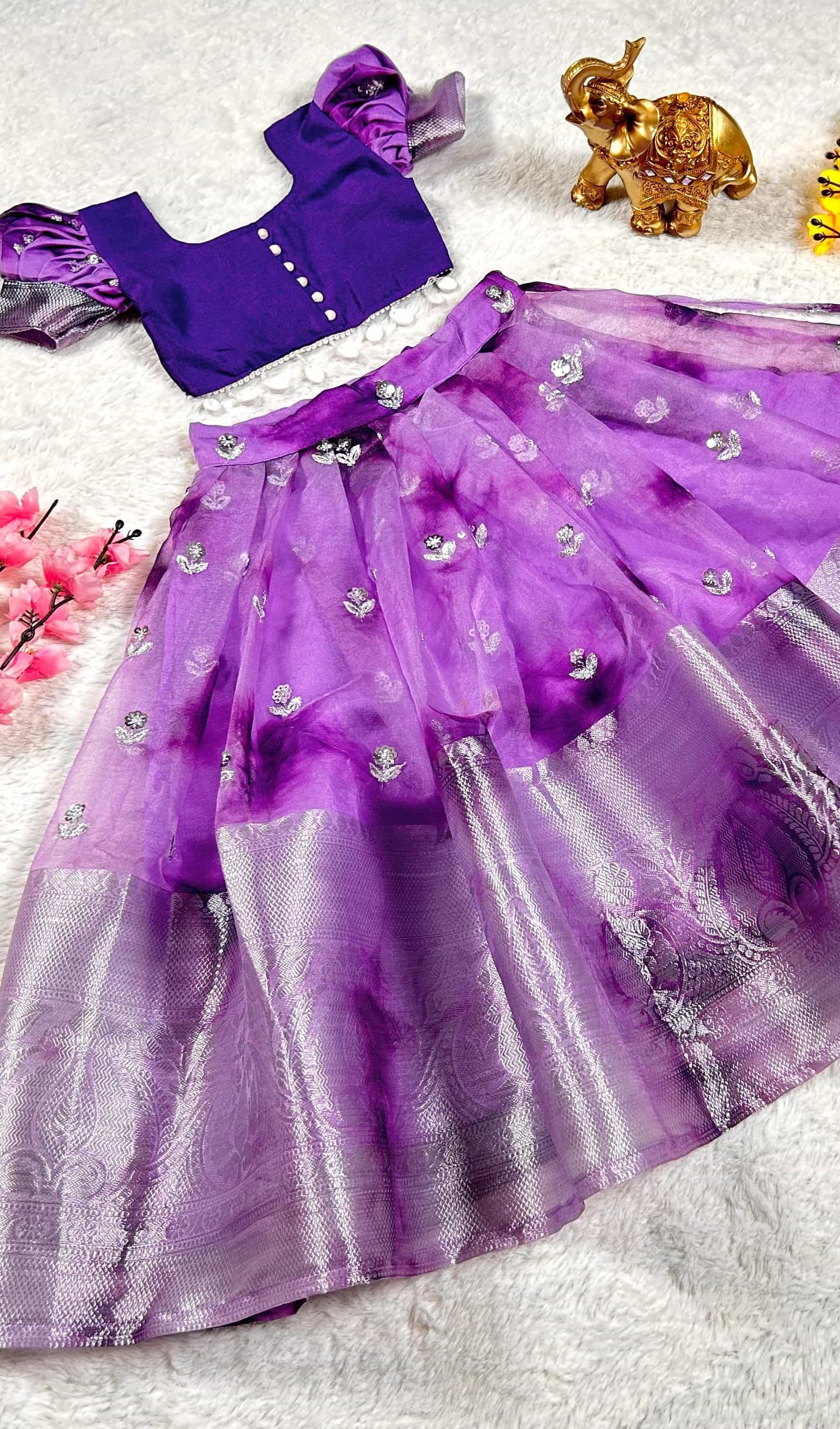 Purple Kids' Lehenga Choli in Chinnon & Soft Organza
