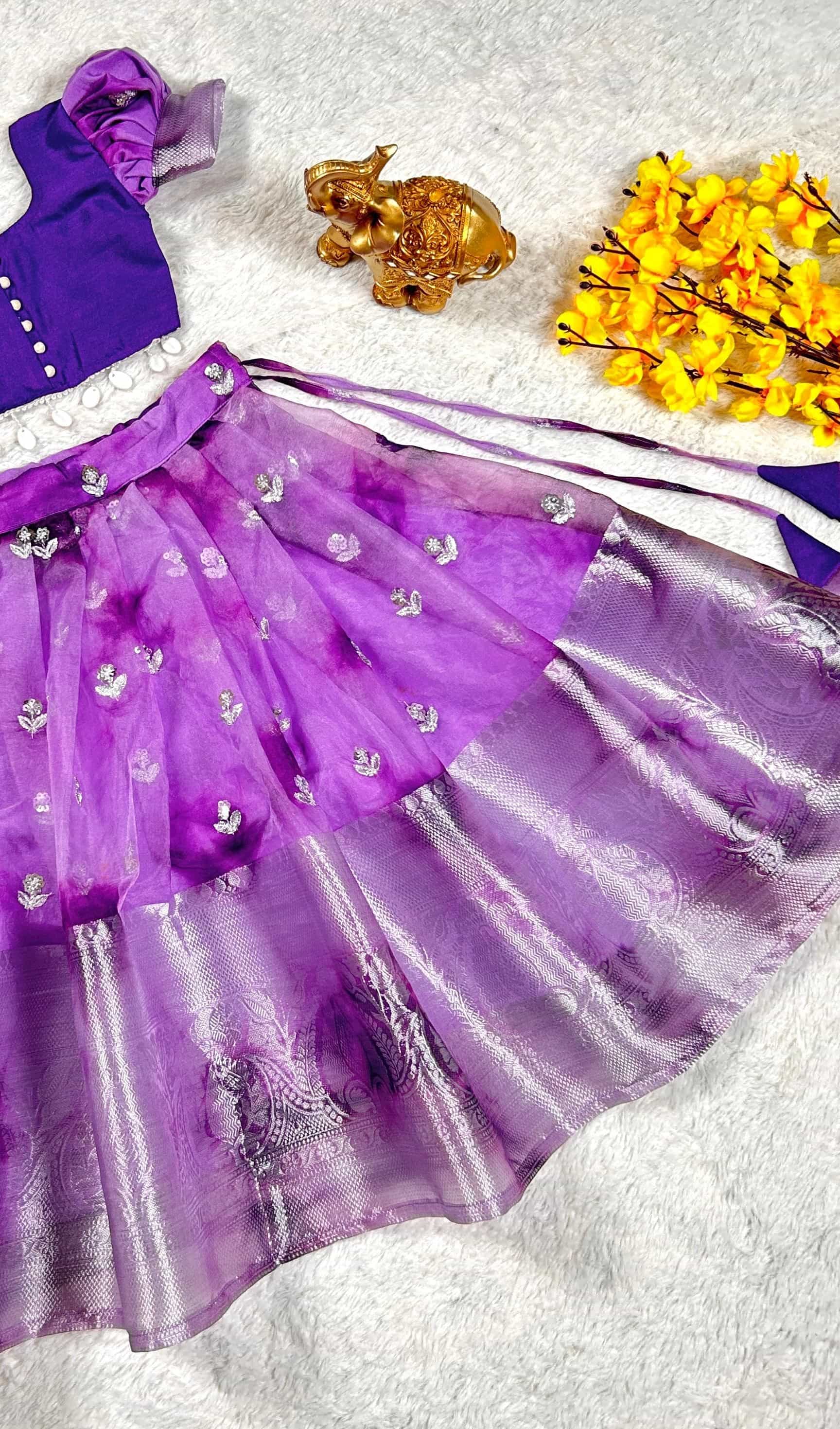 Kids’ Lehenga in Purple – Chinnon Blouse with Left Zip Closure