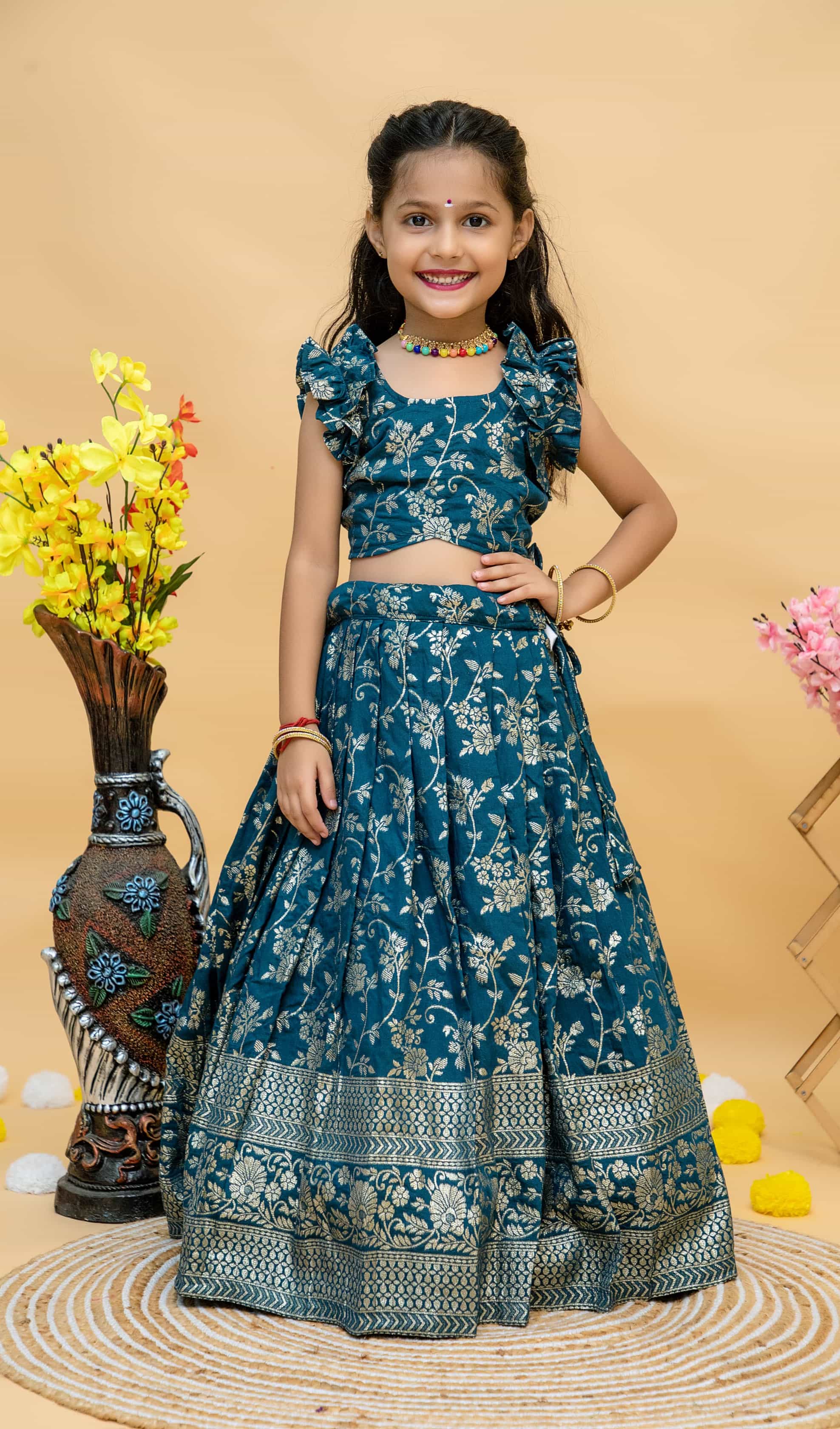 Rama Green Kids' Lehenga Choli