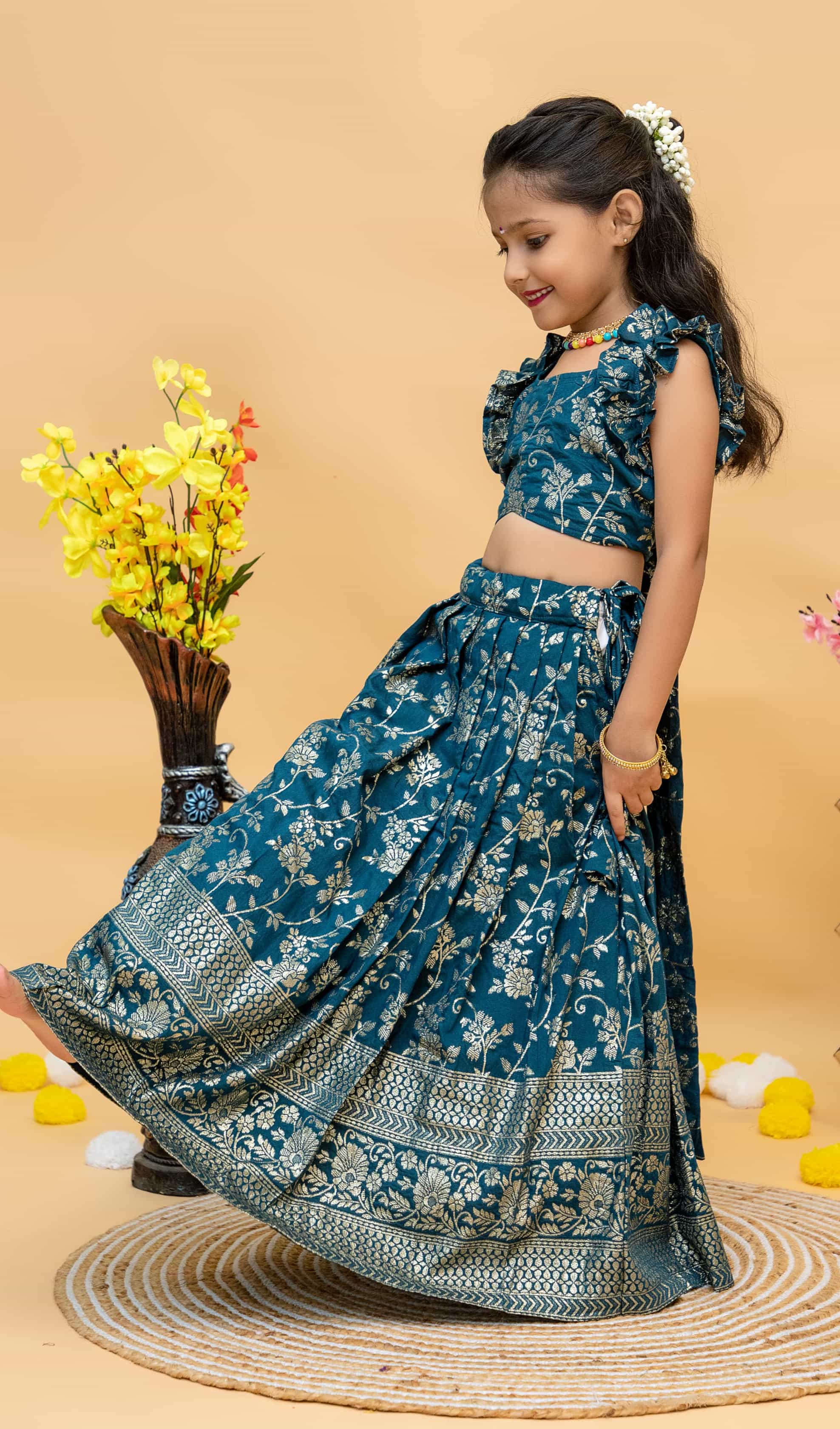 Hand-Dyed Viscose Weaving Lehenga for Girls