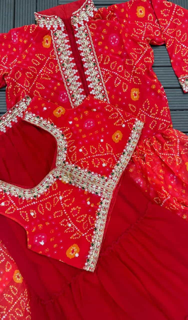 Georgette shrug with Bandhani print