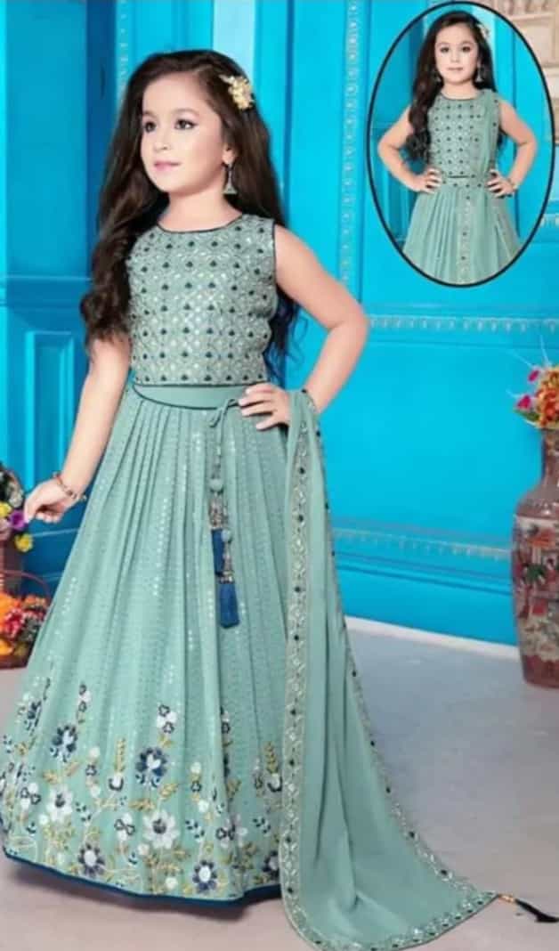 Mint green Sequins Work Lehenga with Dupatta