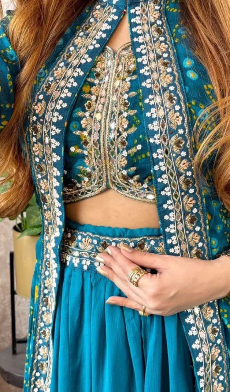 Blue Georgette Bandhni Lehenga Set