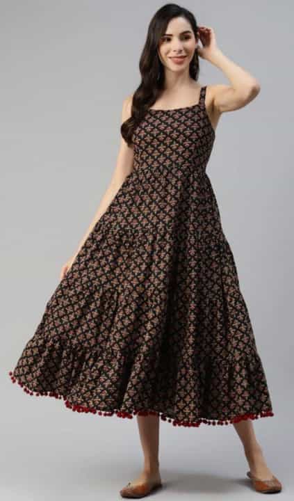 black color printed dress