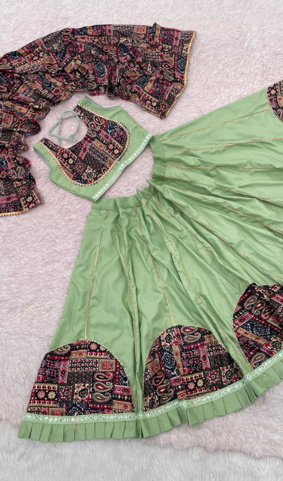 Designer Mint Green Lehenga Choli for Girls 
