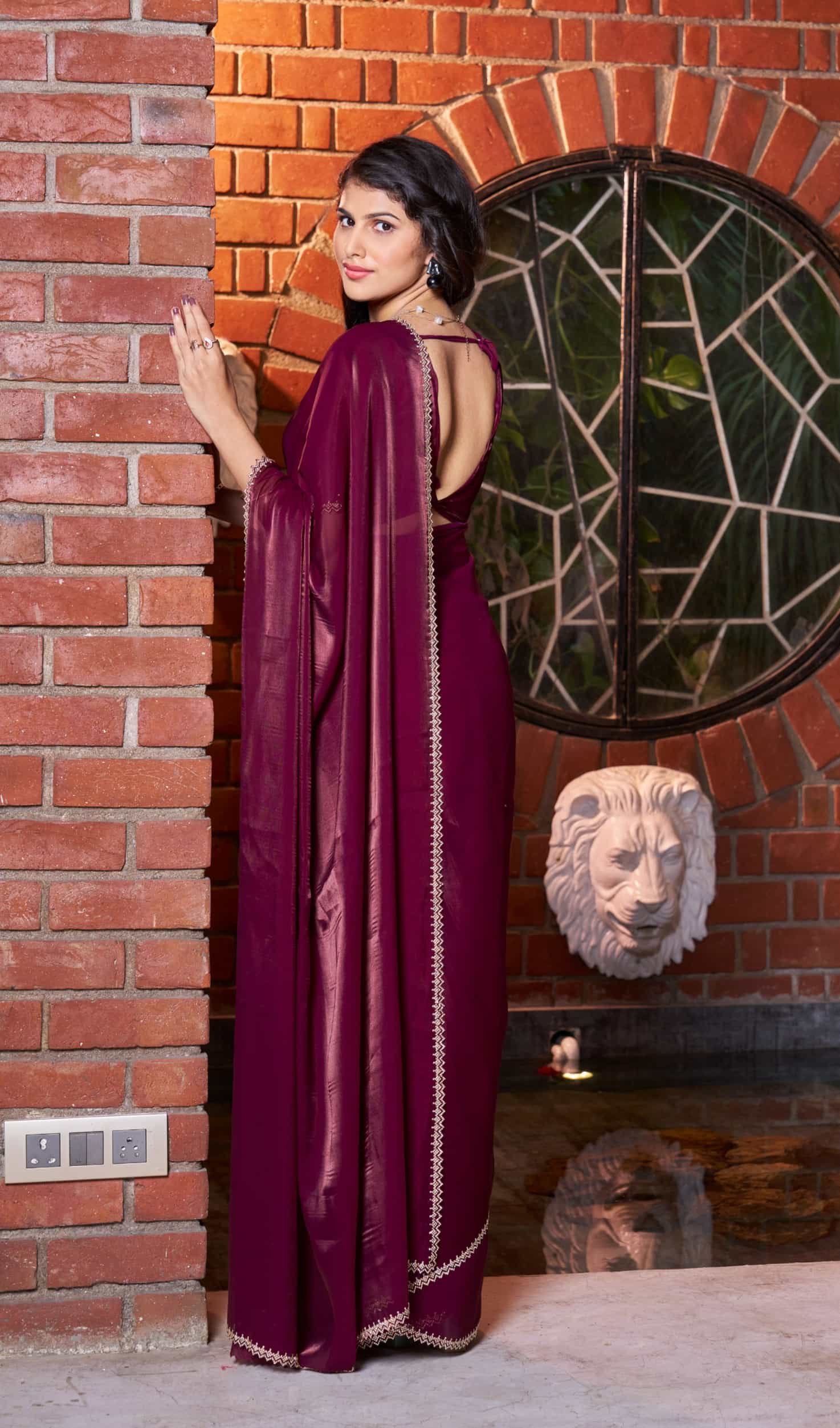 wine color Silk Saree