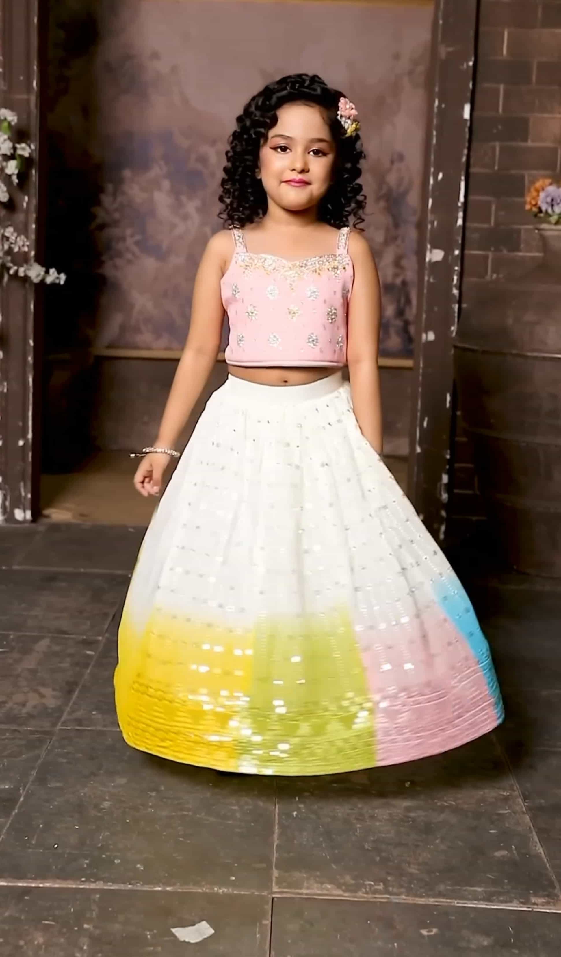 Kids' Party Outfit – Baby Pink Lehenga with Fancy Dupatta