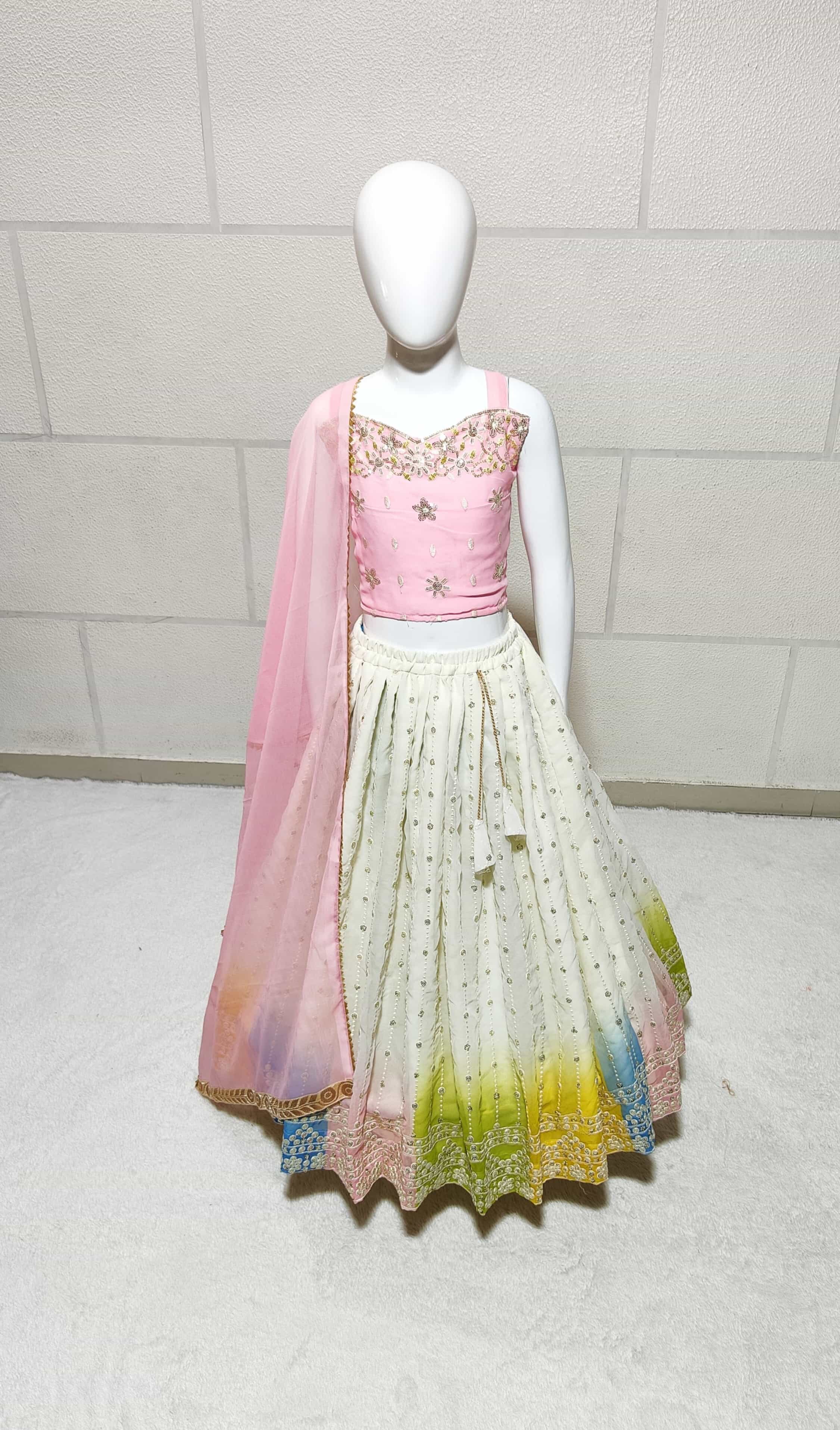 Faux Georgette Lehenga & Embroidered Blouse