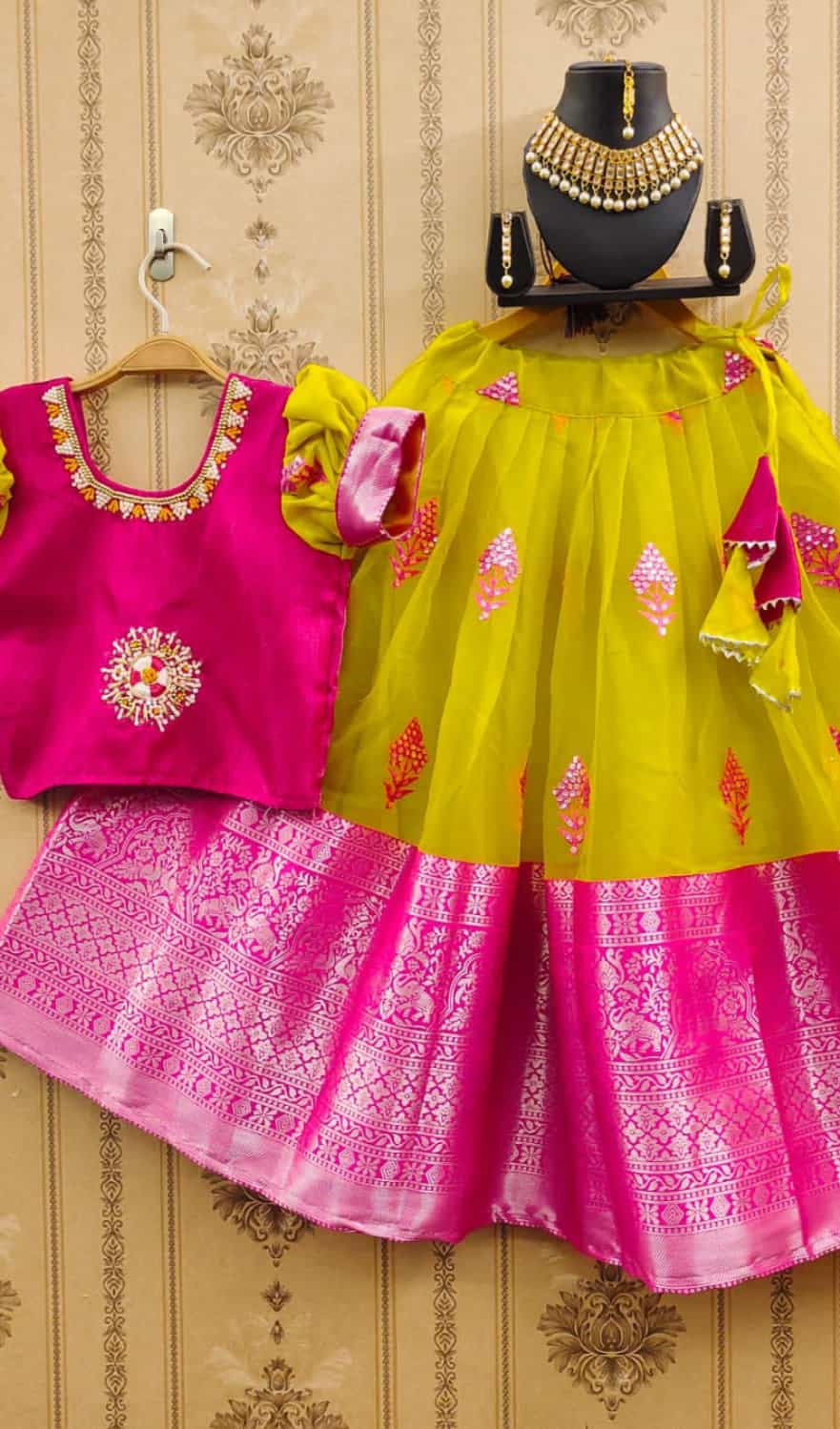 Yellow Girls' Soft Organza Lehenga Choli