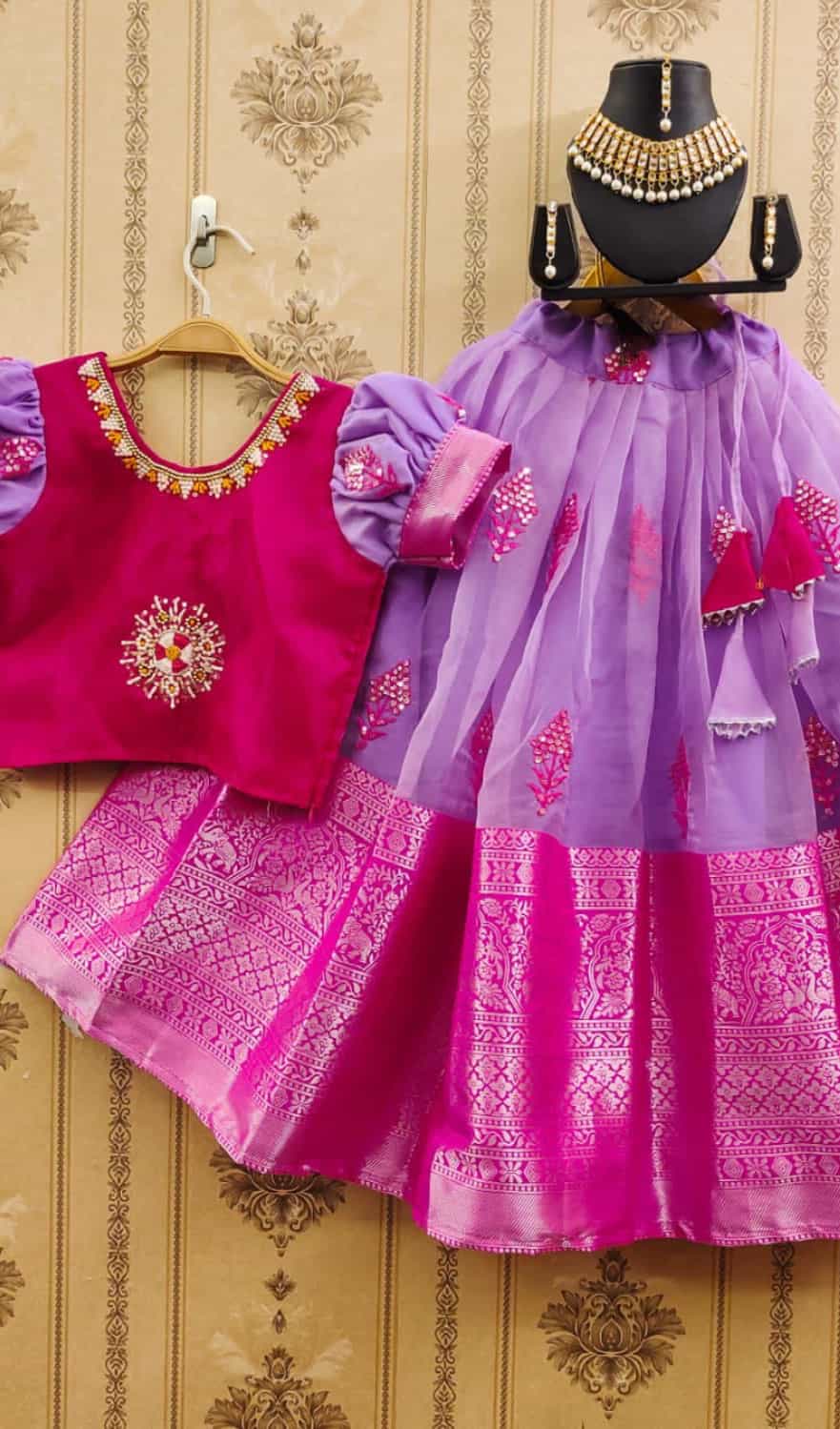 Lavender Girls' Soft Organza Lehenga Choli