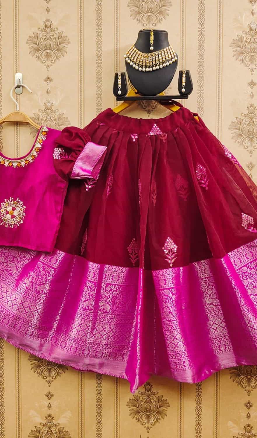 Red Girls' Soft Organza Lehenga Choli