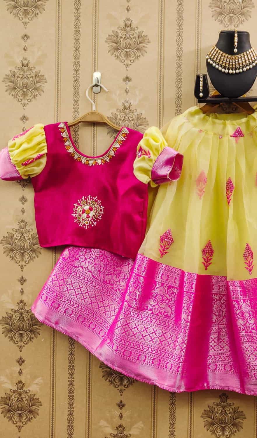 light yellow Girls' Soft Organza Lehenga Choli