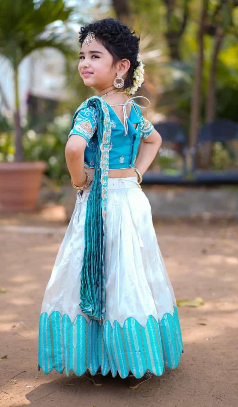 Kids' Embroidered Lehenga Set in Blue