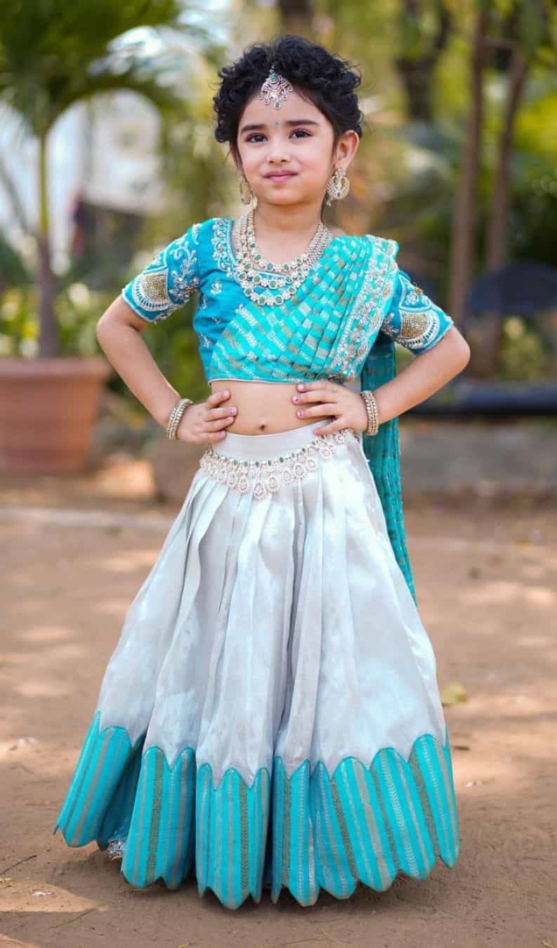 Chinnon Silk Blouse & Digital Print Dupatta – Festive Lehenga for Girls