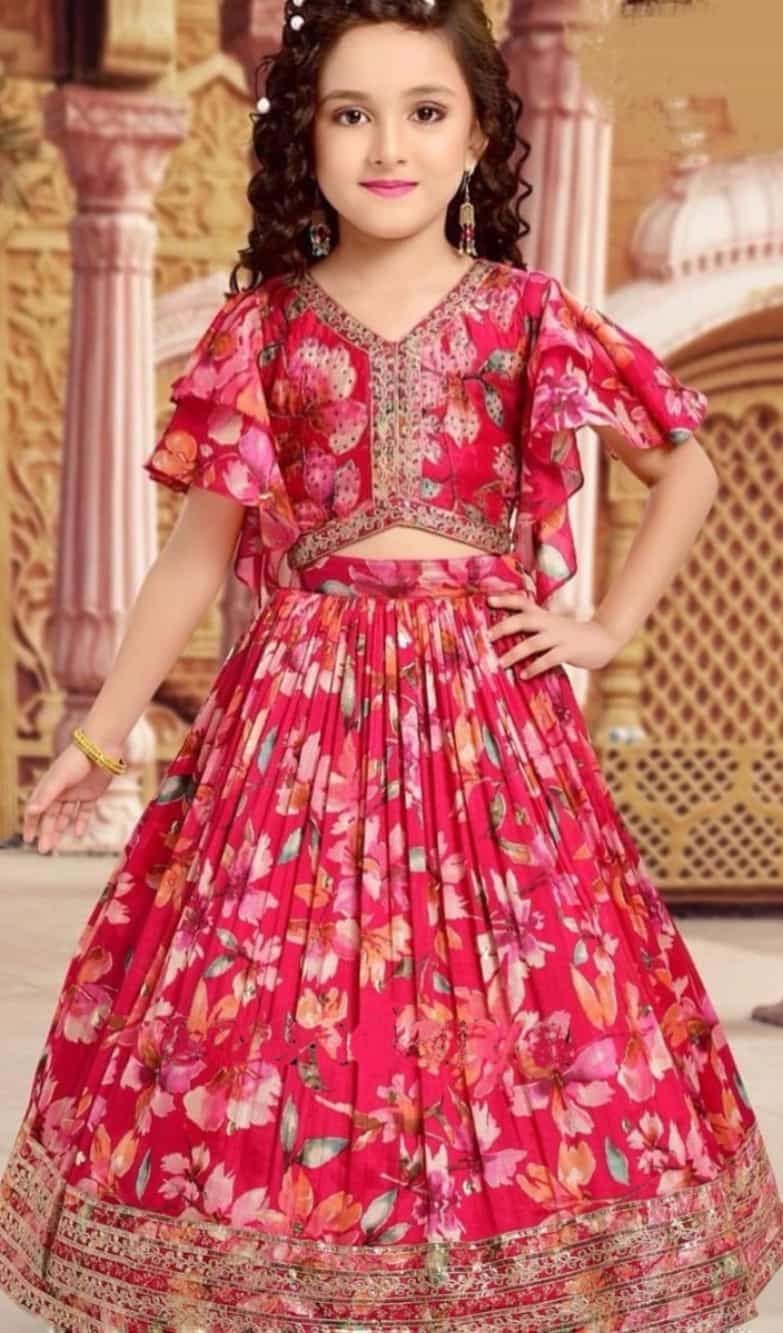 Embroidered Girls' Lehenga Choli with Fancy Latkan 