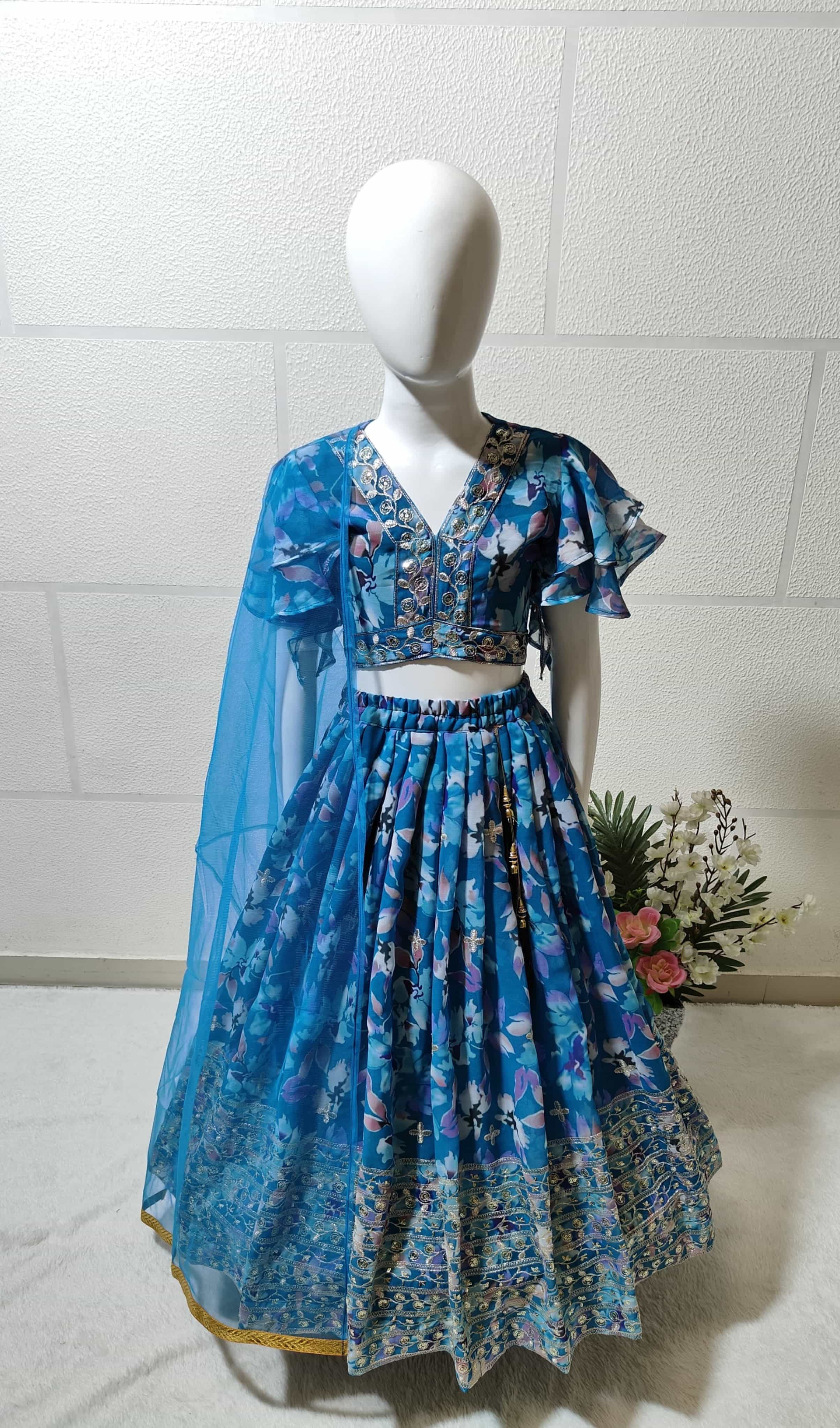  Embroidered Girls' Lehenga Choli with Fancy Latkan
