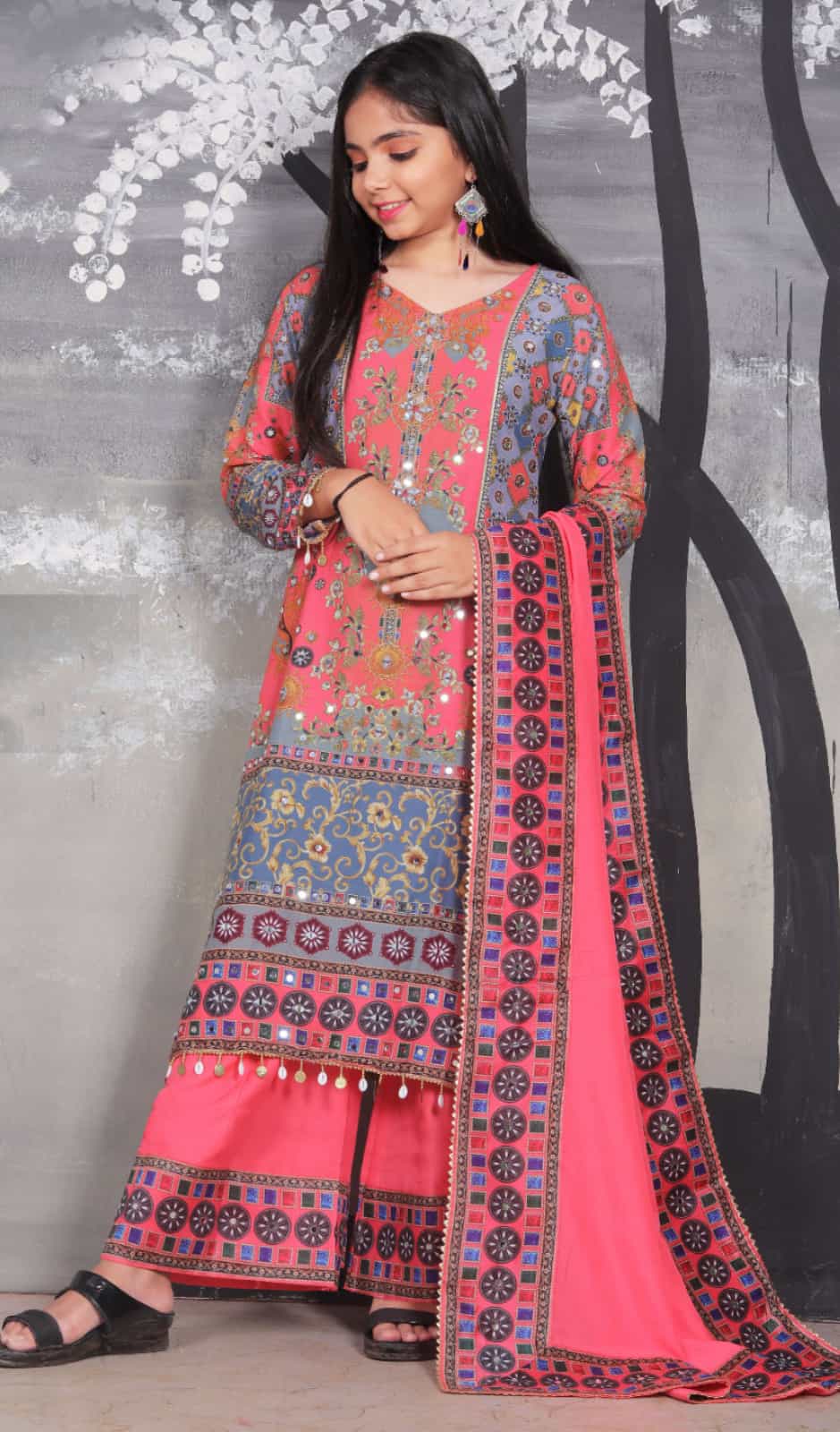 onion pink Heavy Muslin Printed Kurti Set