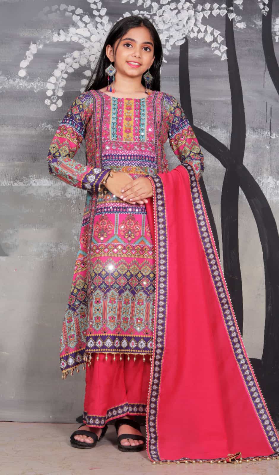 Pink Heavy Muslin Printed Kurti Set