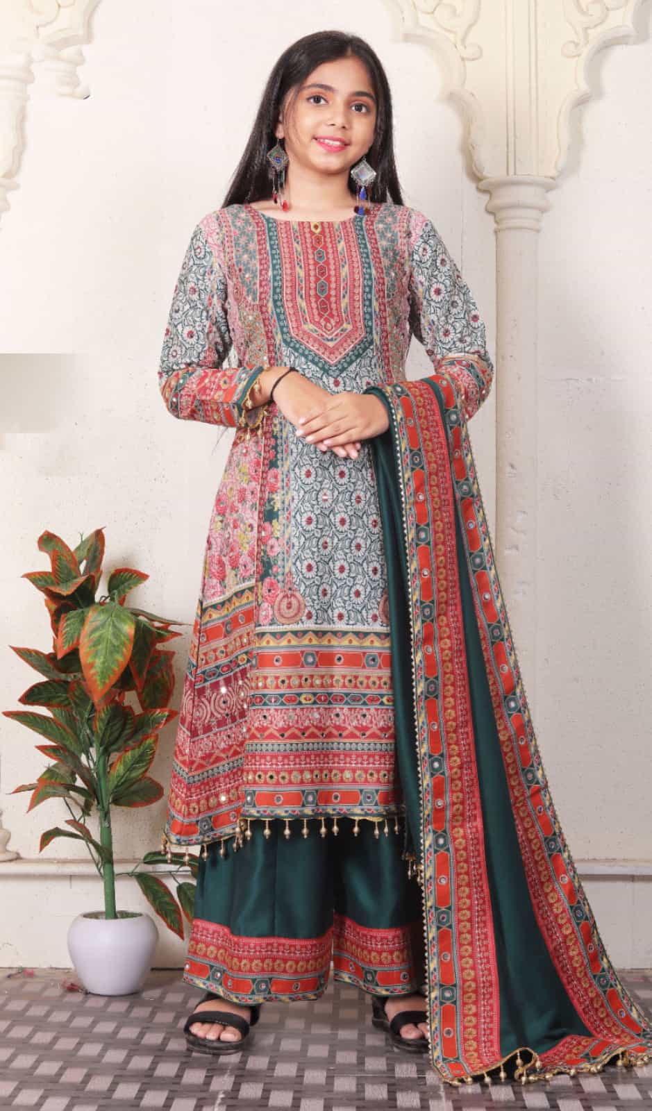 Rama green Heavy Muslin Printed Kurti Set