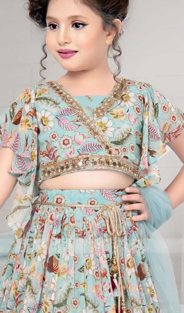 Elegant Faux Georgette Kids' Lehenga Choli with Printed Dupatta