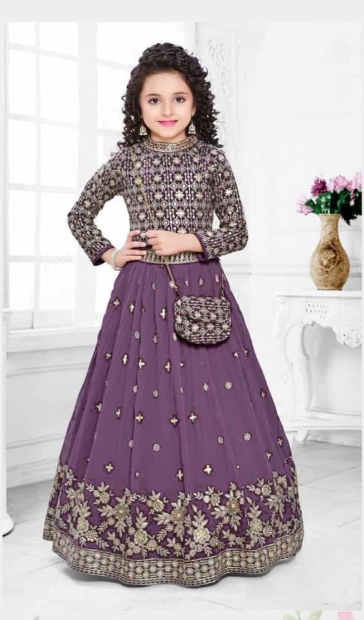 Lavender Faux Georgette Lehenga Choli for Girls