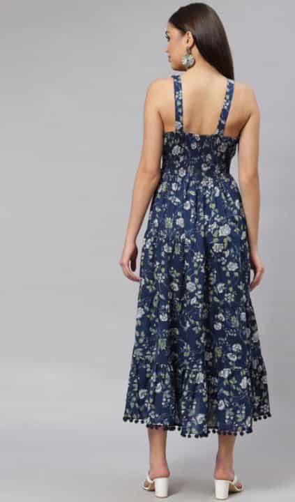 Blue Floral Print Fit & Flare Dress