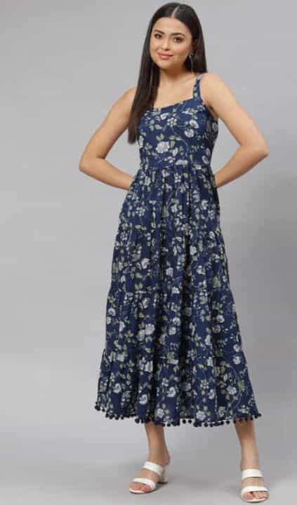 Blue Floral Fit & Flare Dress – Perfect for Weddings & Parties