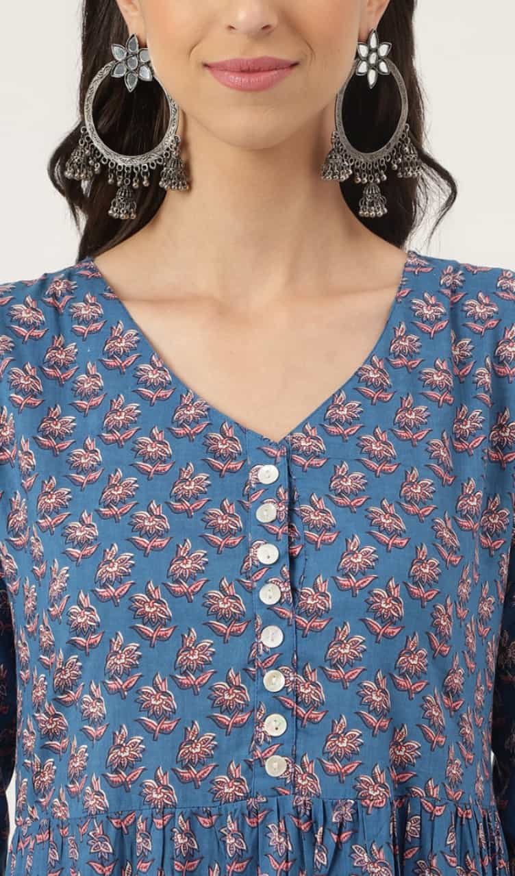 Trendy Blue Midi Dress with Button Closure