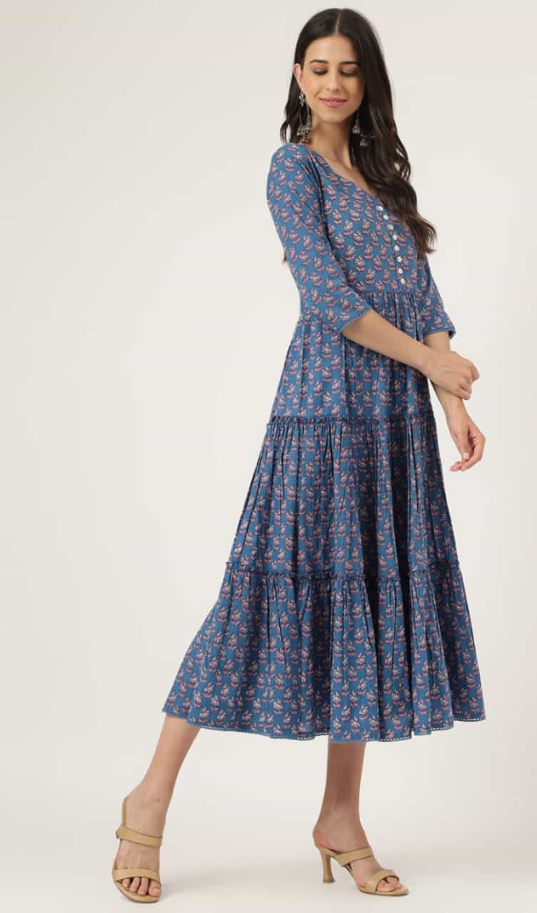 Blue Ethnic Motifs A-Line Dress 