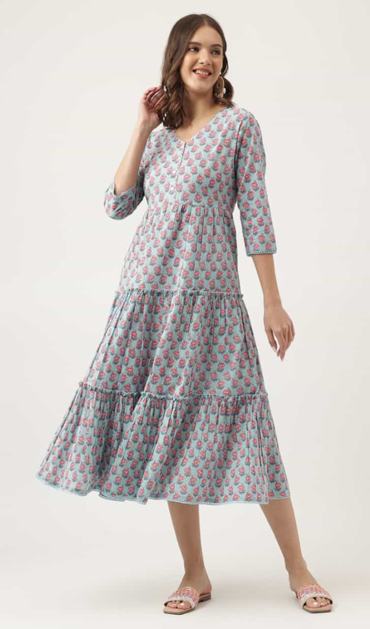 Cotton Ethnic Print Midi Dress
