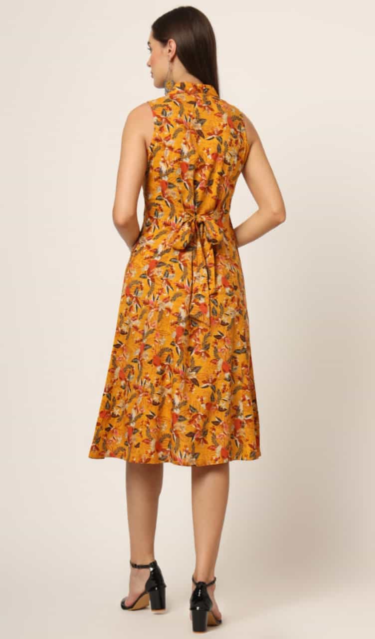 Bright Yellow Floral Dress – Casual & Festive Wear for Women