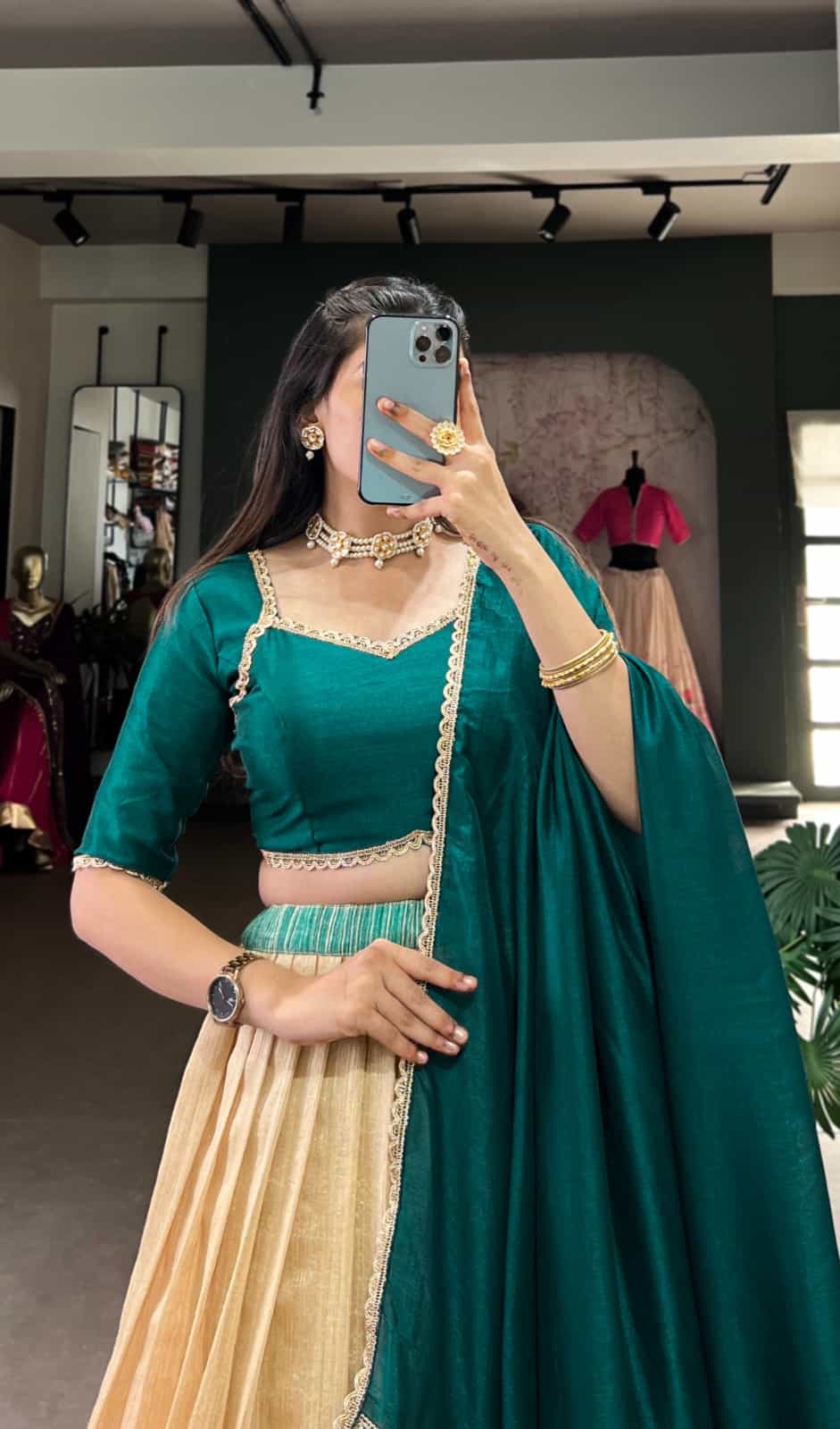 anvas-stitched lehenga with dupatta