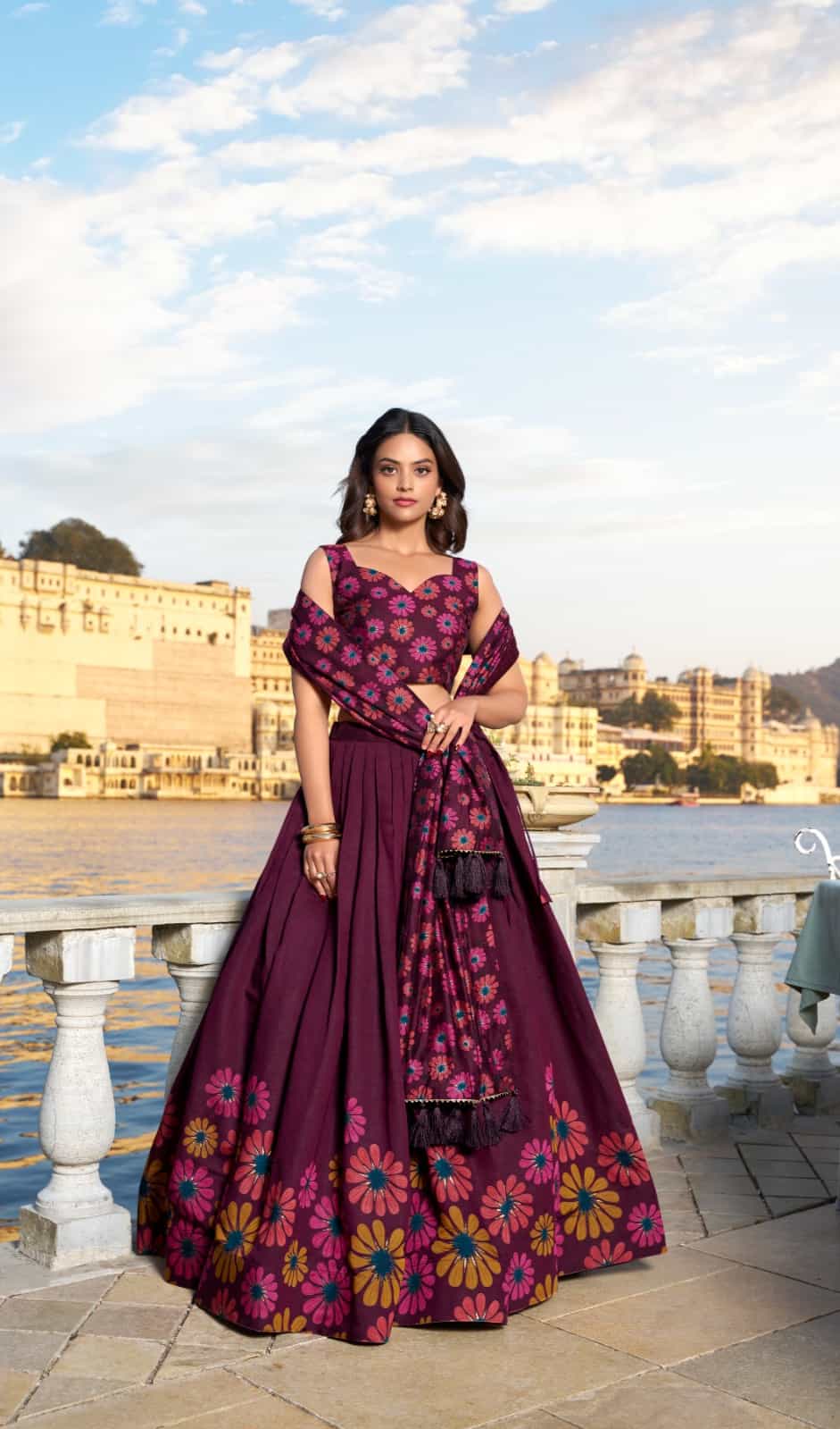 Foil work lehenga with tassel dupatta