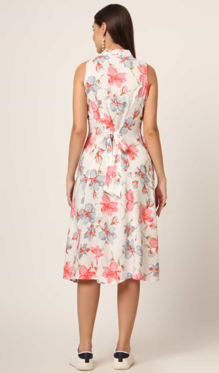 Viscose Rayon white Sleeveless Shirt Dress