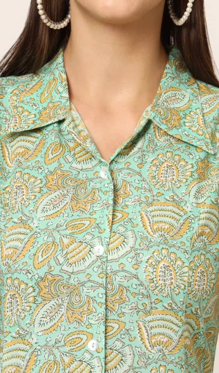 Sea Green Floral Shirt Dress 