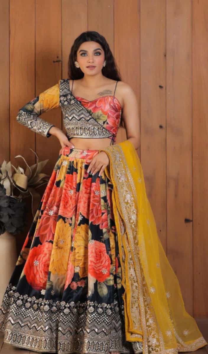 Stylish jacket lehenga with embroidery