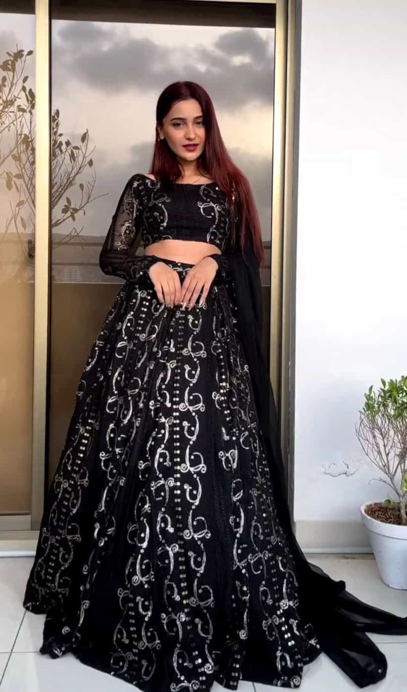 black sequence work lehenga for weddings and events