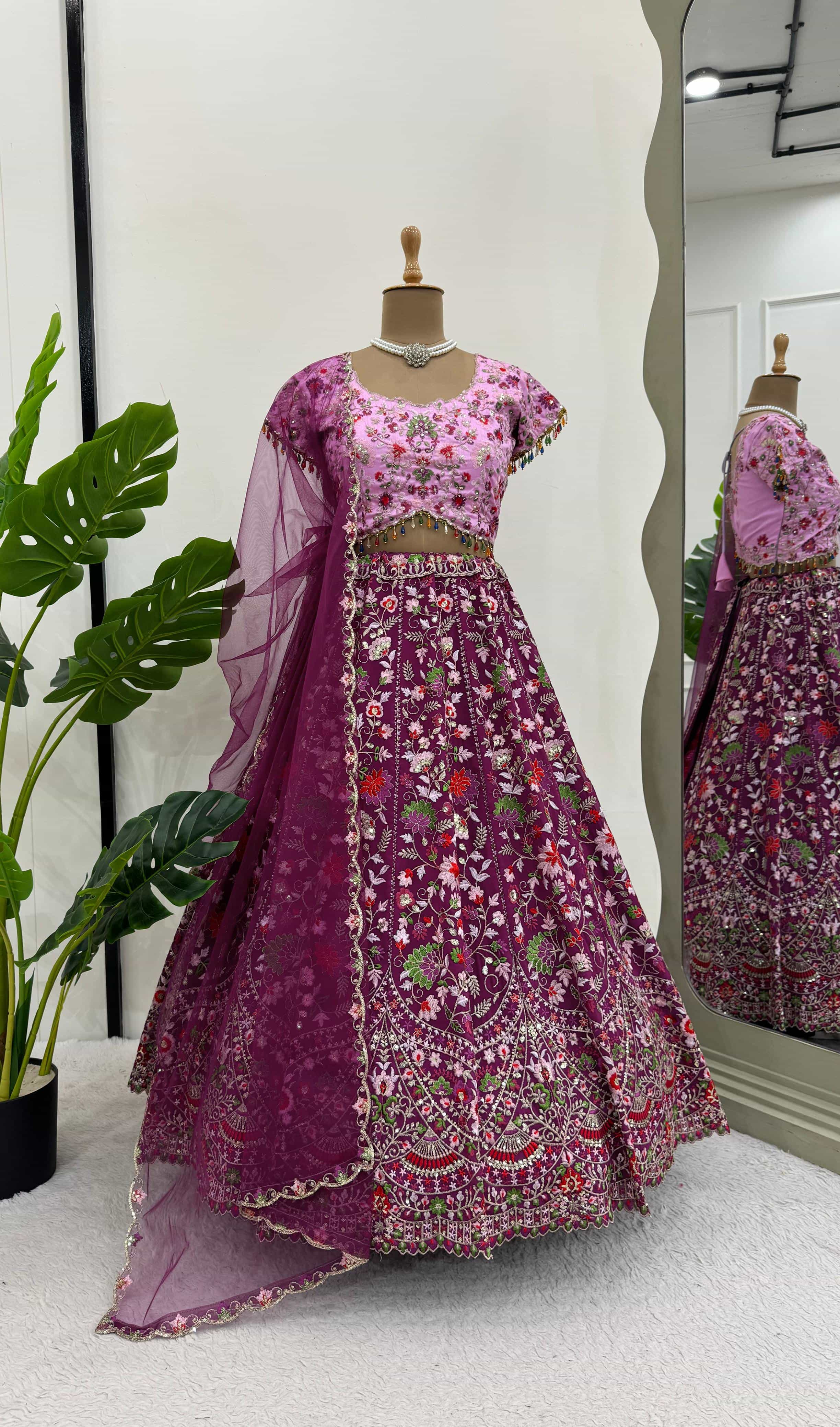 semi-stitched lehenga with thread sequence work