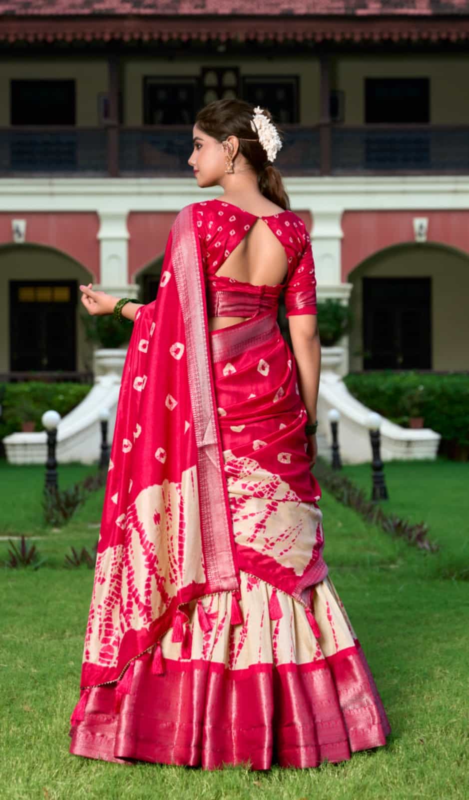  shibori print dola silk lehenga