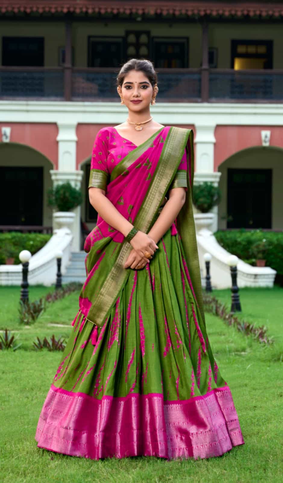  shibori print dola silk lehenga