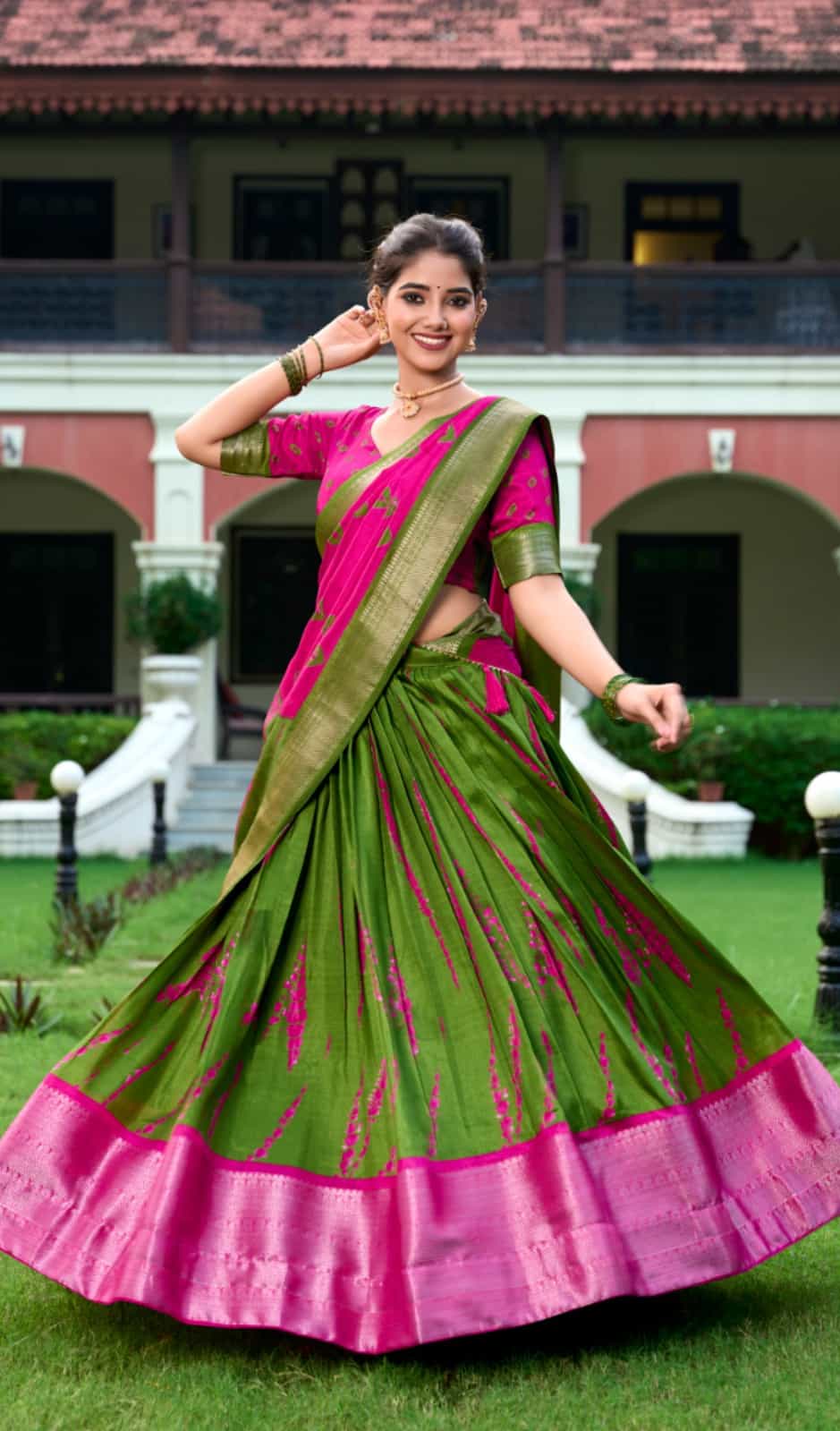 green silk lehenga choli with dupatta