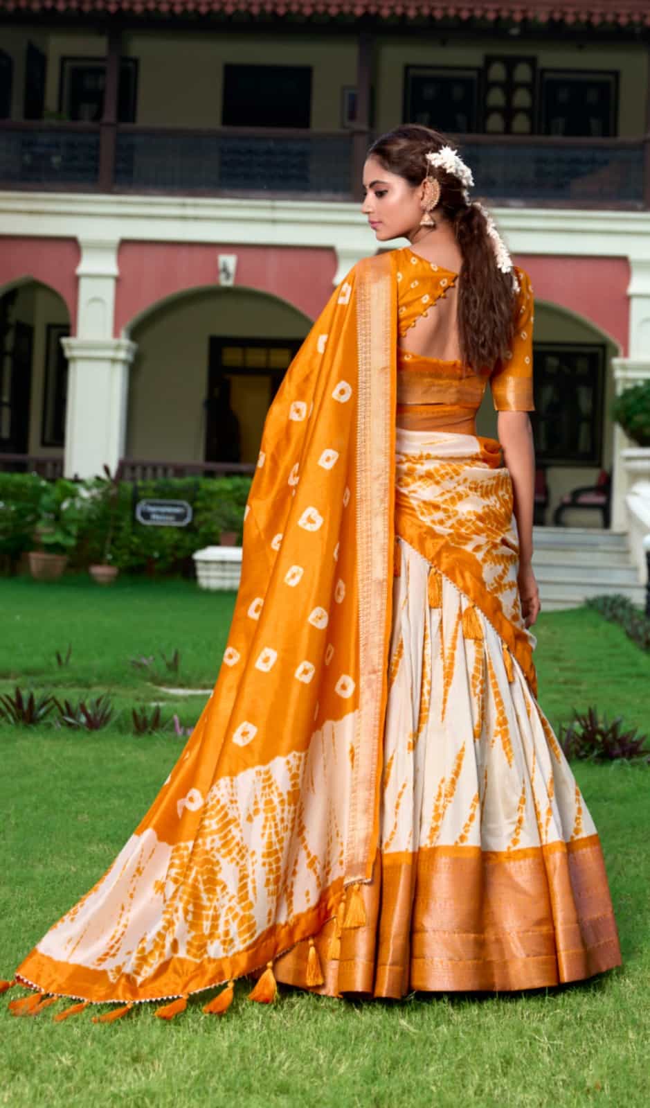  shibori print dola silk lehenga