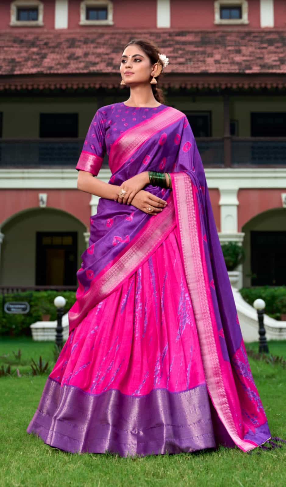  shibori print dola silk lehenga