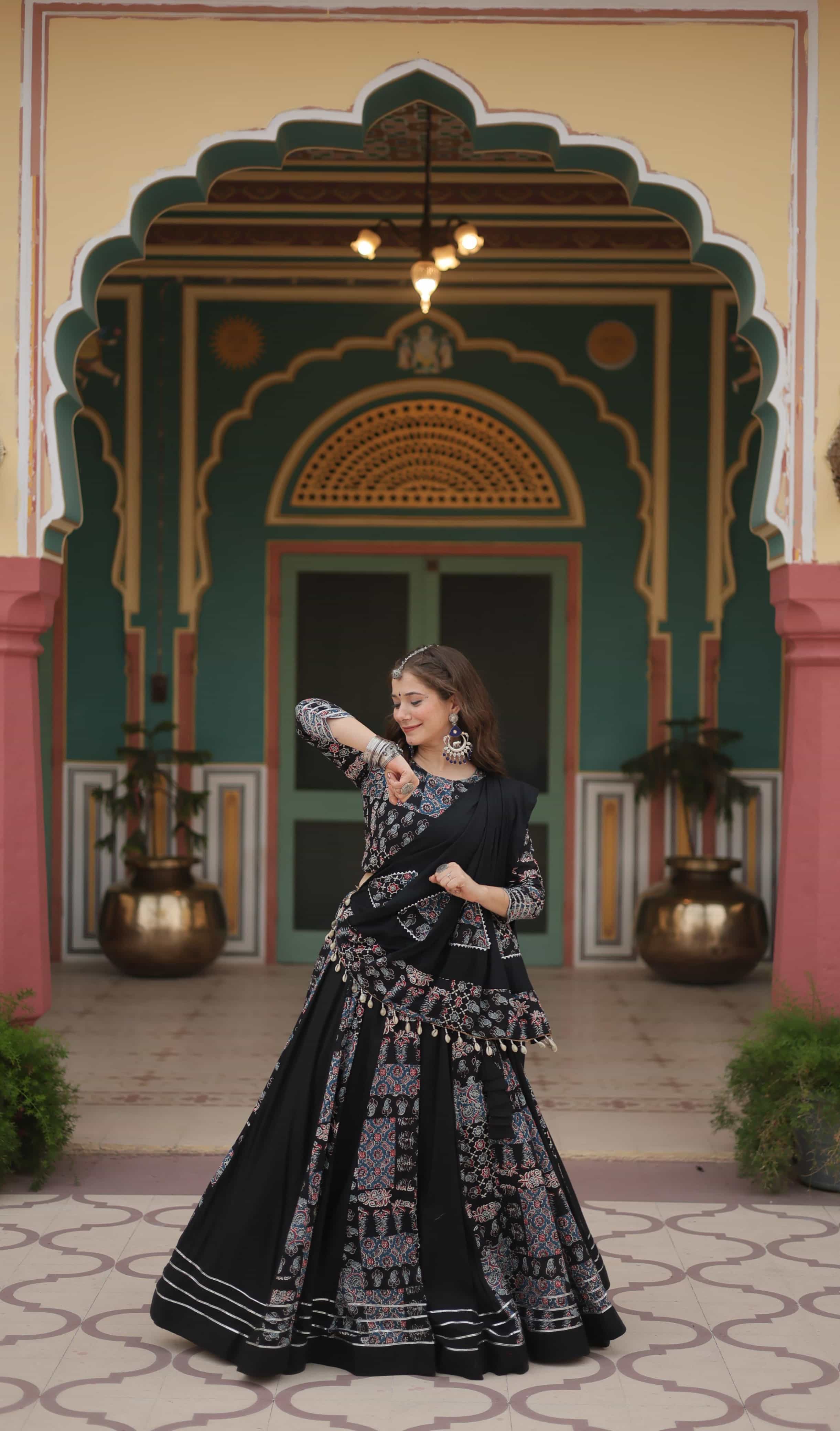 Black Rayon Lehenga with Gotta Patti Lace