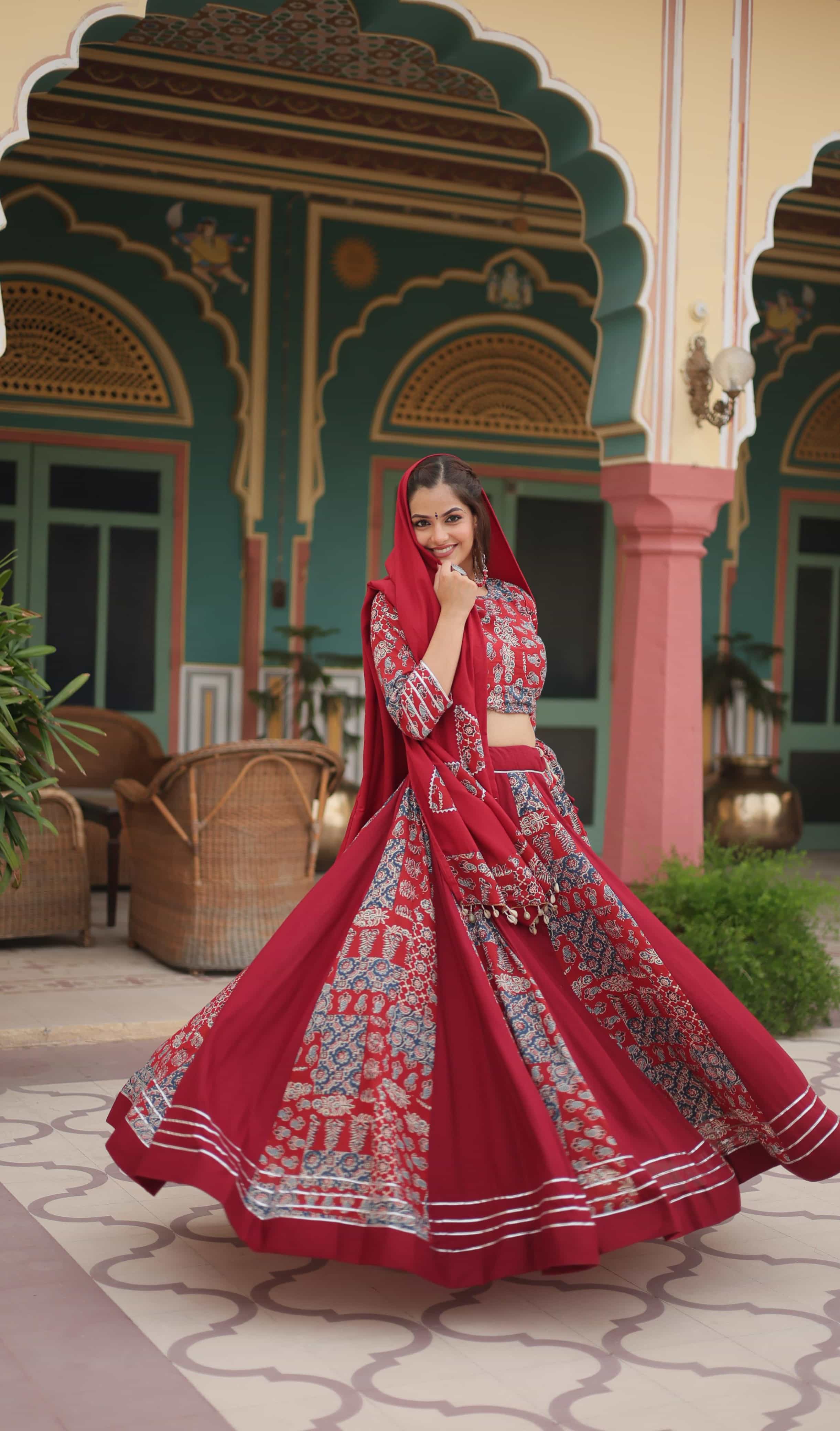 Printed Rayon Lehenga with Full Sleeves Blouse