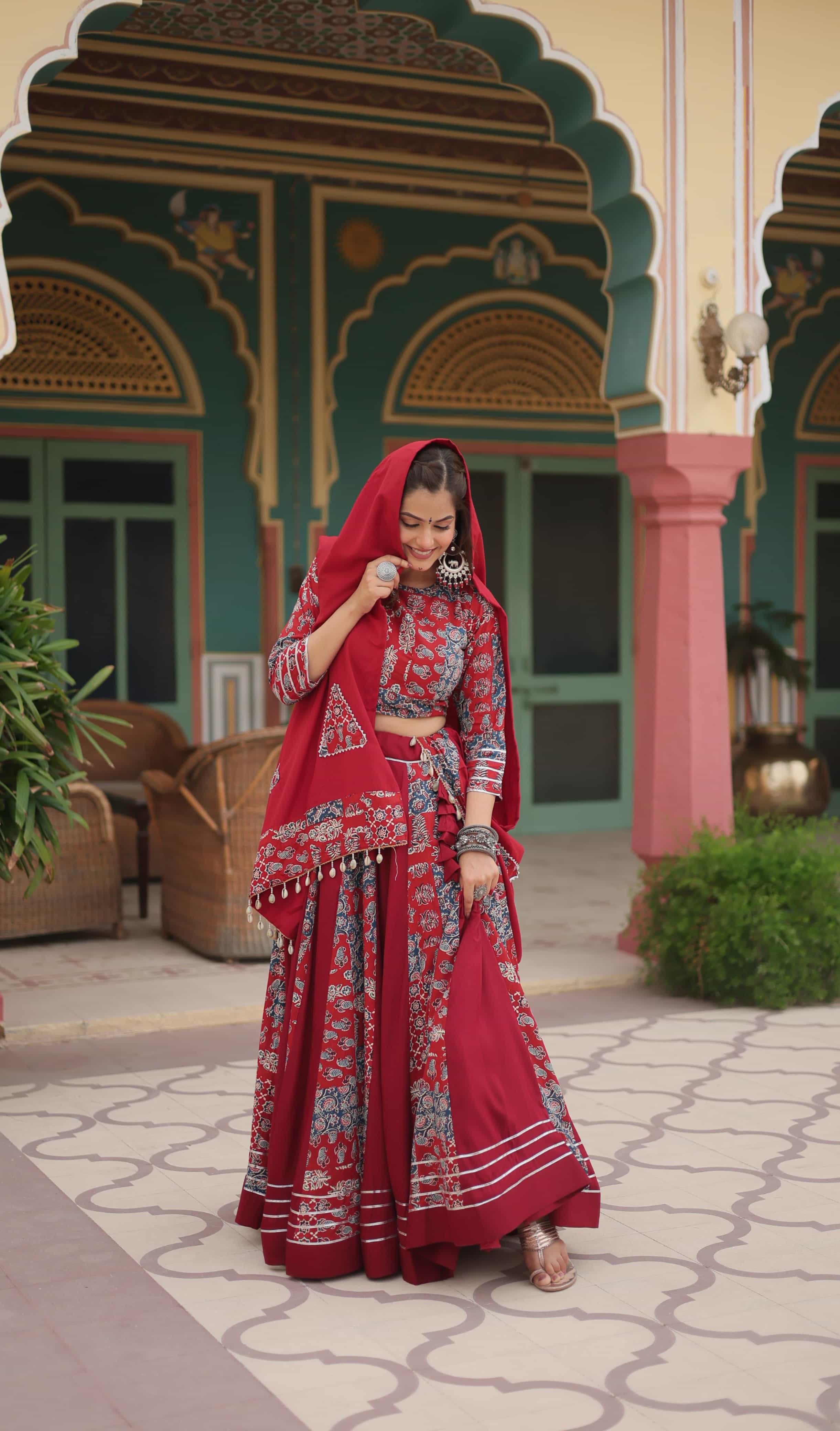 Maroon Kali Pattern Lehenga with Dupatta