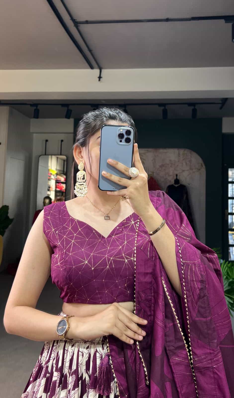 Foil Printed Tussar Silk Lehenga for Festive Wear