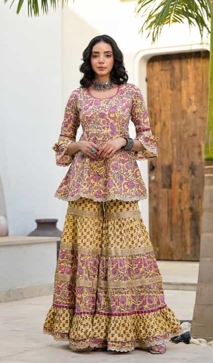 light yellow kurta with gota patti and palazzos