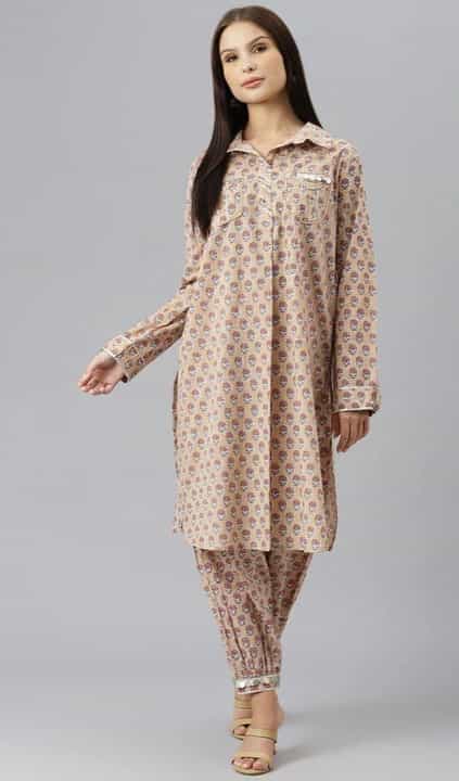 cotton beige shirt kurta with pant co-ord